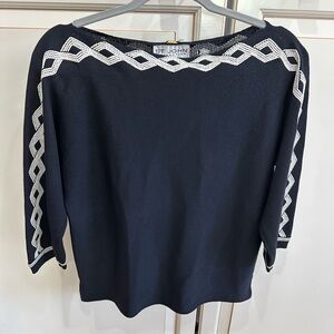 ST. JOHN Collection Santana Knit Boat Neck Embroidered Trim Sweater (T2)